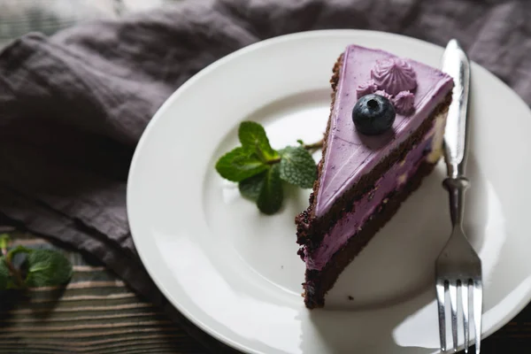 ブルーベリーチーズケーキとフレッシュミント — ストック写真