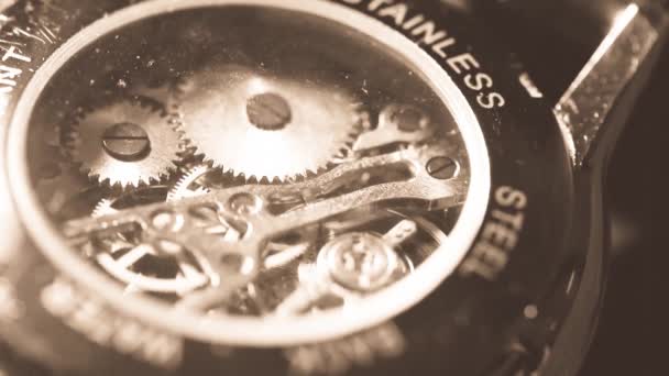 Het Werkmechanisme Van Een Mechanische Horloge Macro — Stockvideo