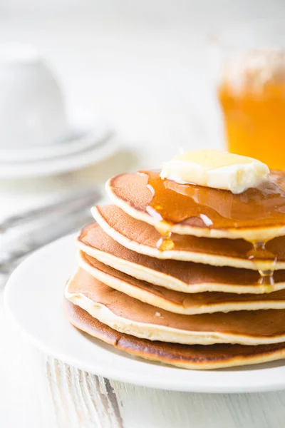 Pancakes Butter Honey — Stock Photo, Image