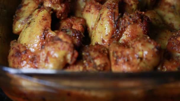 Cooking Juicy Baked Chicken Wings — Stock Video