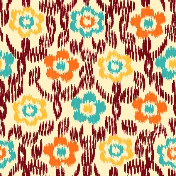 Patrón Ikat Abstracto Sin Costuras Con Imagen Ornamento Floral — Vector de stock