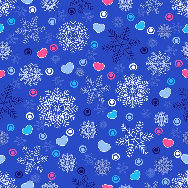 Seamless Christmas Pattern Snowflakes Hearts — Stock Vector