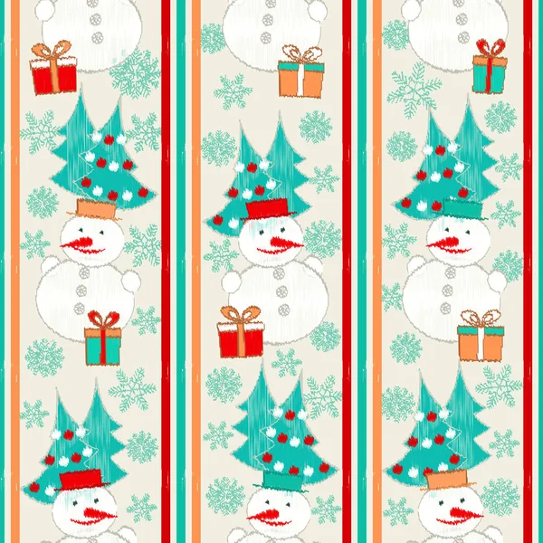 Patrón Navidad Sin Costuras Con Imagen Árboles Navidad Muñecos Nieve — Vector de stock