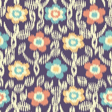 Çiçek süs görüntüsü ile Dikişsiz soyut ikat desen.