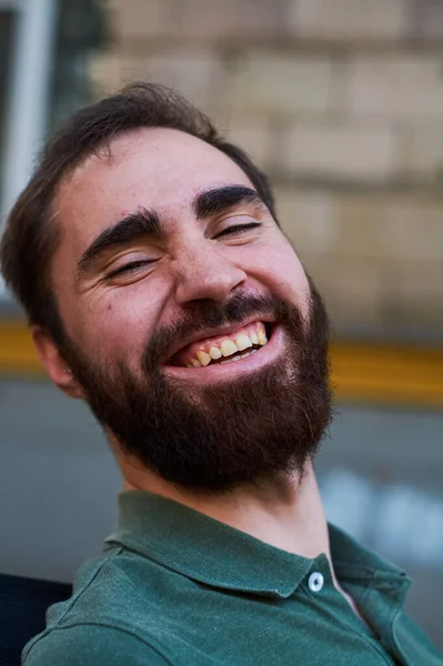 Portrait Jeune Homme Barbe Sombre Avec Diverses Émotions Sur Son — Photo