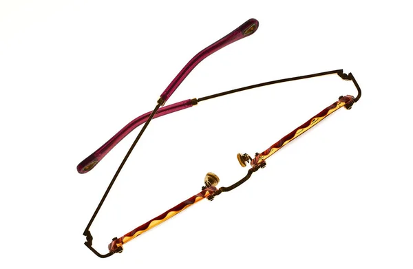 Female Colored Lenses Grained Edges Sunglasses White Isolated Background — Stock Photo, Image