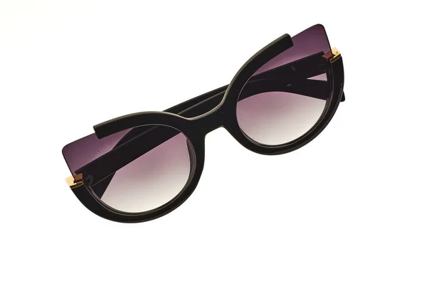 Kvinnliga Solglasögon Med Katt Öga Stil Svarta Linser Isolerad Vit — Stockfoto