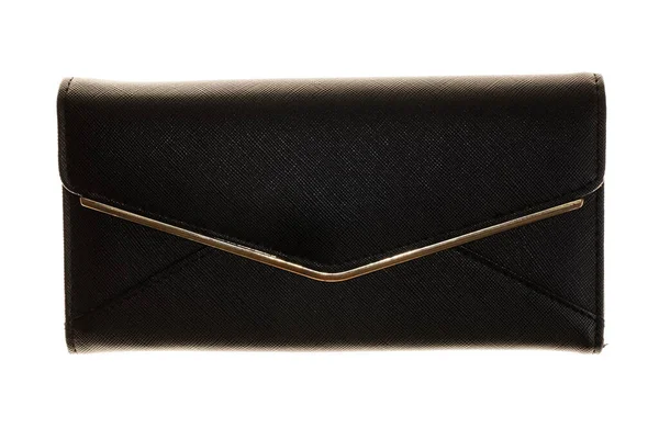 Weibliche Schwarze Brieftasche Modische Accessoires Klassischen Stil Isoliert Auf Weißem — Stockfoto