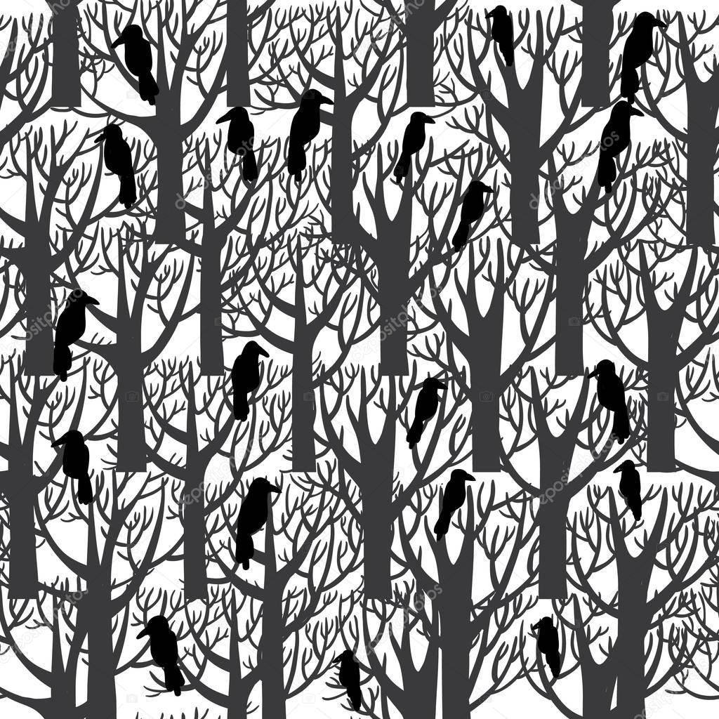 ravens sitting on tree seamless