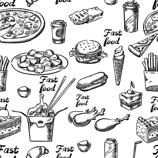 Fast food sketch sem costura — Vetor de Stock