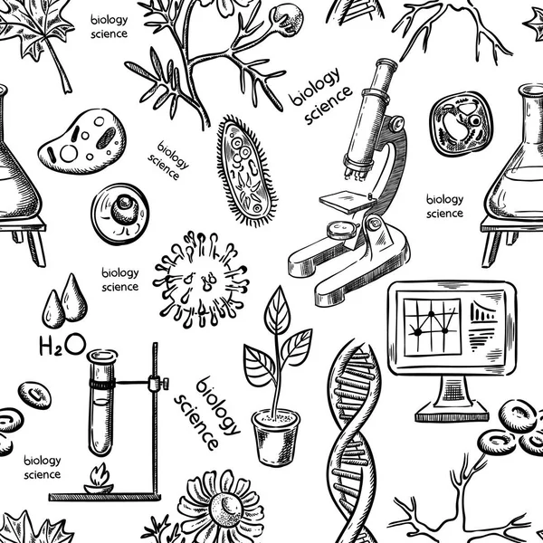 Dibujo a mano de ciencia biológica sin costuras — Archivo Imágenes Vectoriales