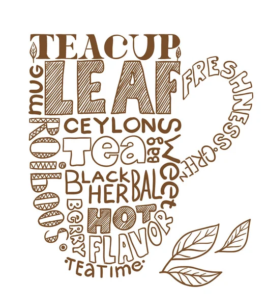 Teacap image composed of words (tag cloud) — Stock Vector