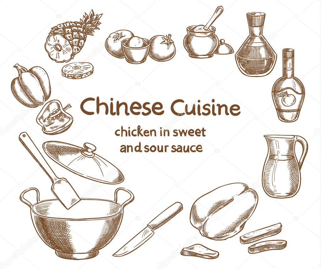 Chicken in sweet and sour sauce, ingredients of the food
