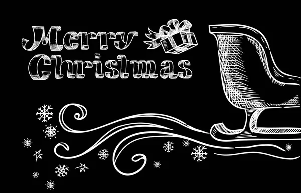 Letras de mão de um Natal feliz e desenho de um trenó e gi —  Vetores de Stock