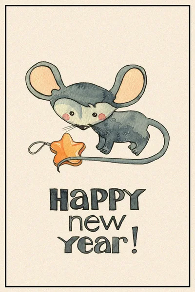 Neujahrskarte mit Maus — Stockfoto