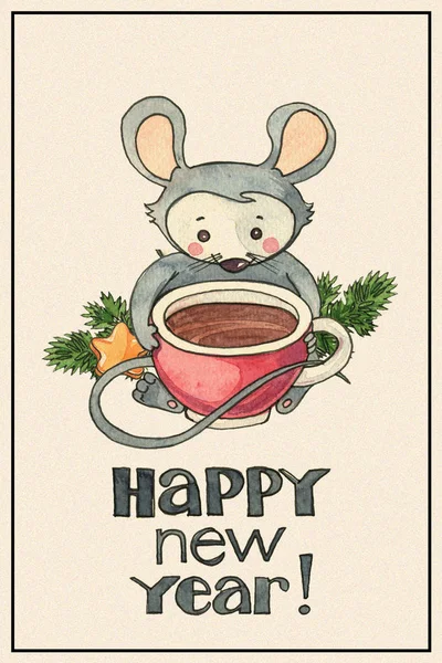 Nieuwjaarskaart met muis — Stockfoto