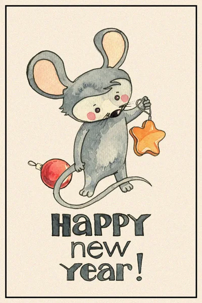 Tarjeta de Año Nuevo con ratón —  Fotos de Stock