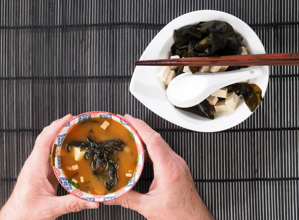 Sopa Miso Miso Soup Sopa Miso Uma Sopa Tradicional Japonesa Fotografia De Stock