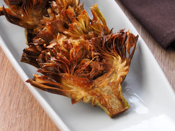 Fried Sliced Artichokes Alcachofas Fritasartichoke Slices Deep Fried Olive Oil — Stock Photo, Image