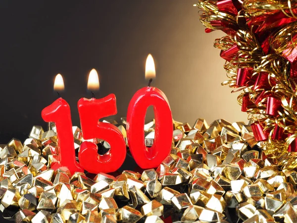 Abstract Background Birthday Anniversary Red Candles Showing 150 — Stock Photo, Image