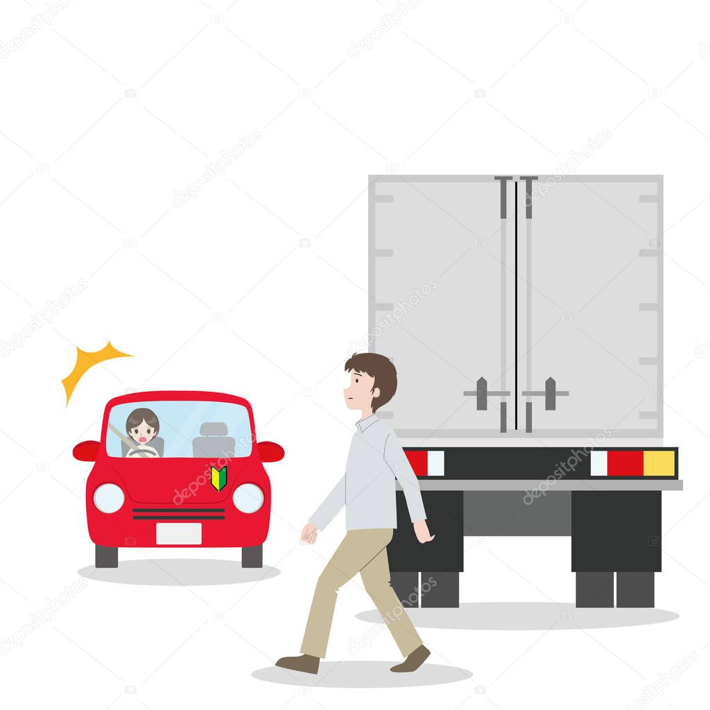 Illustration of a scene where a person came out from the shadow of a truck.