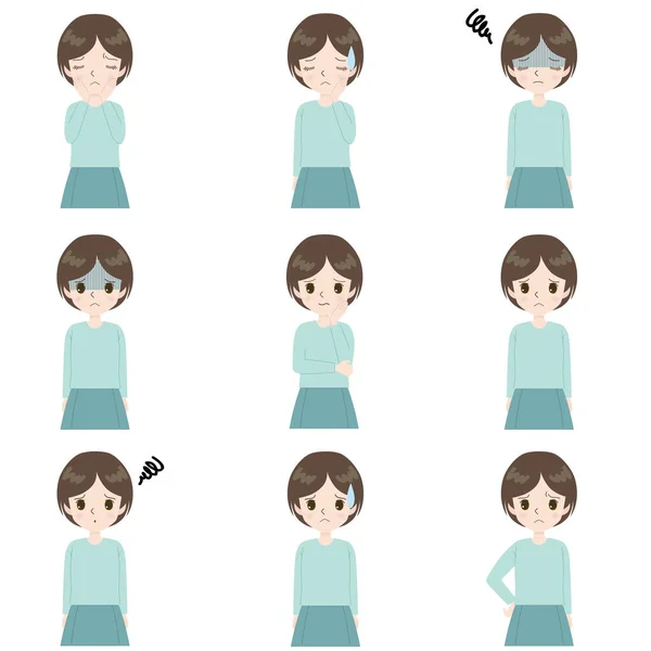 Ілюстрація Набір Жінки Верхнього Тіла Різними Проблемними Обличчями — стоковий вектор