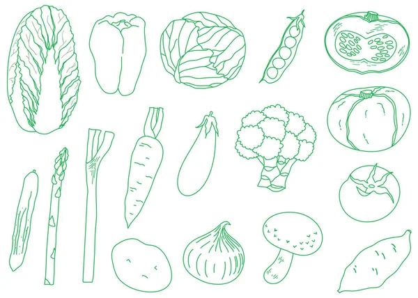 Ilustracja kolekcja ikon rysunkowych warzyw. — Wektor stockowy