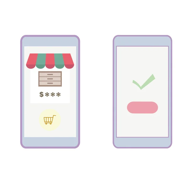 Ilustración de compras online con smartphone . — Vector de stock