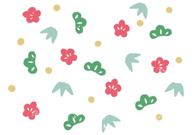 Çam, bambu ve erik pullarının arkaplan çizimi. (Renkli katı versiyon)