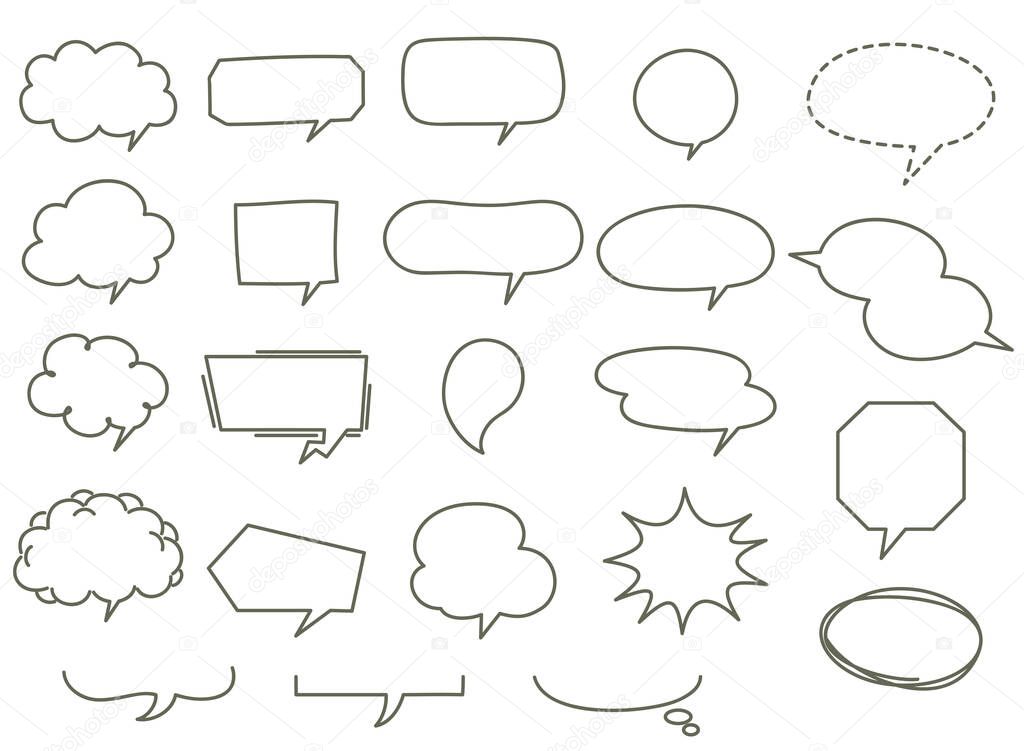 Illustration set of speech bubbles of various shapes.(Line drawing version)