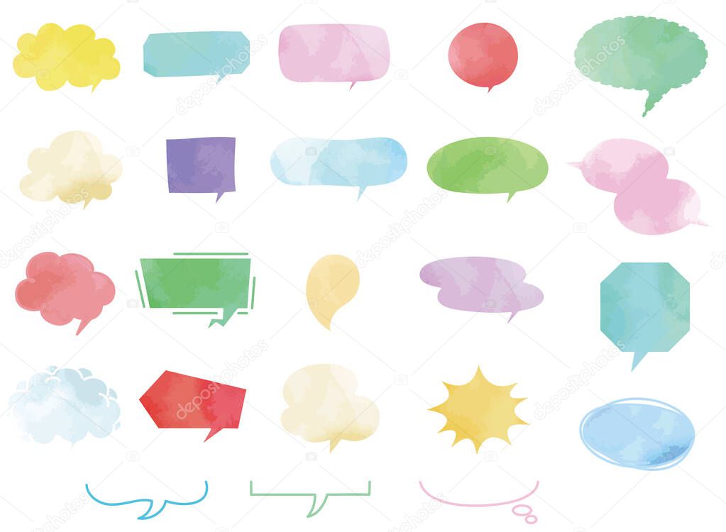 Illustration set of speech bubbles of various shapes.(Watercolor style version)