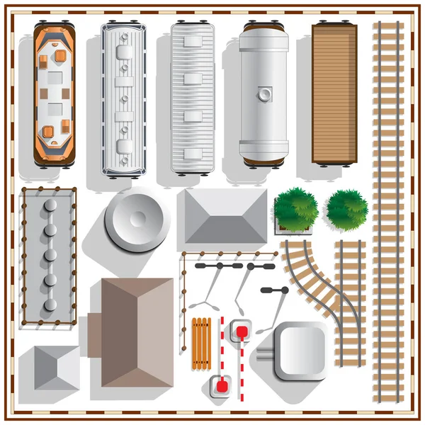 Eisenbahngarnitur Blick Von Oben Vereinzelt Auf Weißem Hintergrund Vektorillustration — Stockvektor