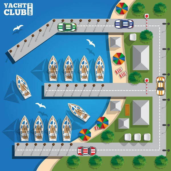 Yacht Club View Vector Illustration — Stock Vector
