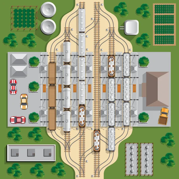 Estação Ferroviária Vista Cima Ilustração Vetorial — Vetor de Stock