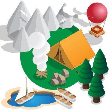 Turizm. Isometric Vektör illüstrasyonu.