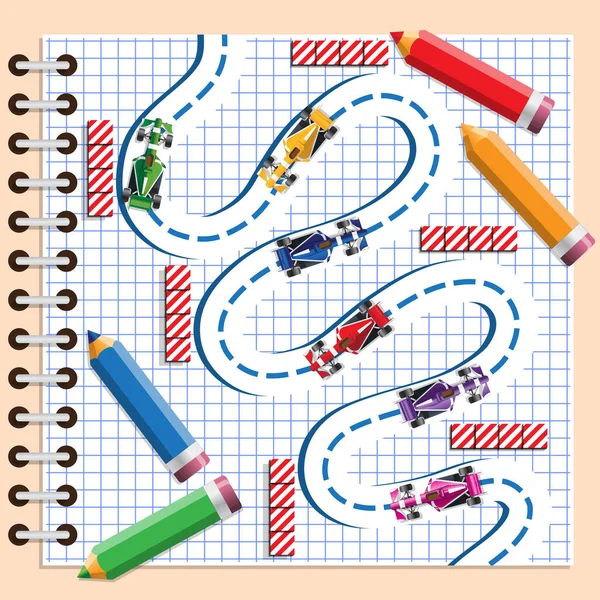 Course Automobile Sur Une Feuille Papier Vue Haut Illustration Vectorielle — Image vectorielle