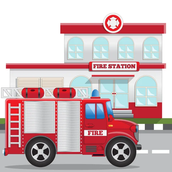 Fire Station Side View Vector Illustration Isolated White Background — Stock Vector