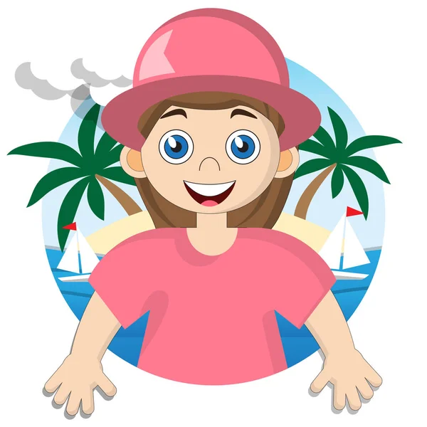 Cute Little Girl Vacation Isolated White Background Vector Illustration — Stock Vector