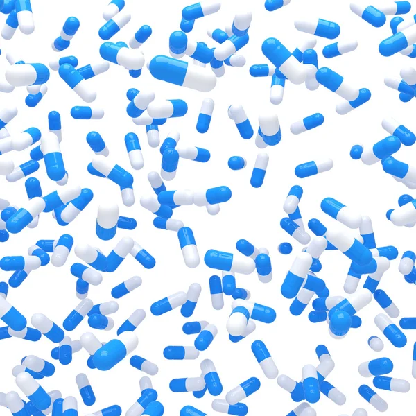 Falling blue pills - 3D illustration — Stock Photo, Image