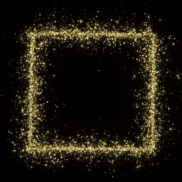 Zlaté třpytky čtvercový rám - 3D vykreslené zářící jiskry — Stock fotografie