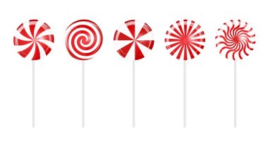 Beyaz Arka Plan Gerçekçi Sweet Lollipop Şeker Seti. Vektör I