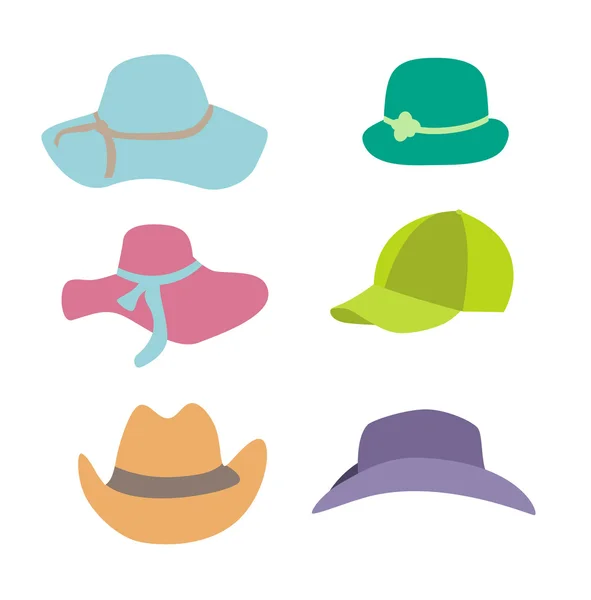 Verano moda playa accesorios sombreros colección conjunto vector ilu — Vector de stock