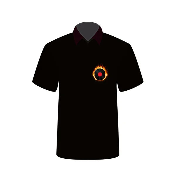 T-shirt con l'immagine di fuoco e vinile. Illustrazione vettoriale . — Vettoriale Stock