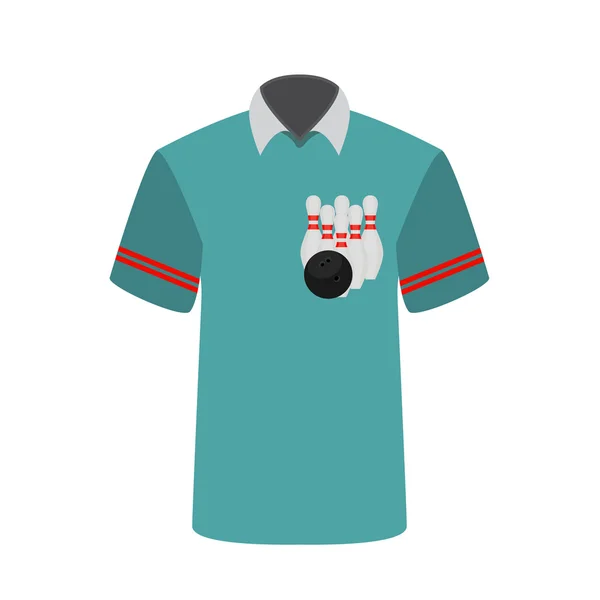 Camiseta azul Jugador con la imagen de bolos bolos y bolos . — Vector de stock