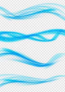 Soyut mavi dalga kümesi üzerinde şeffaf arka plan ayarlayın. Vektör