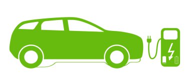 Piller ve yakıt istasyonu kavramı elektrikli otomobili. Vektör Hüseyin