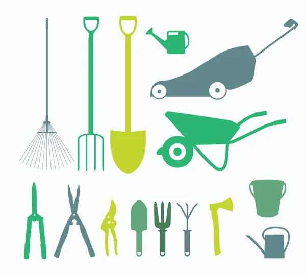 Garden Tools, Instruments Flat Icon Collection Set. Shovel, buck — Stock Vector