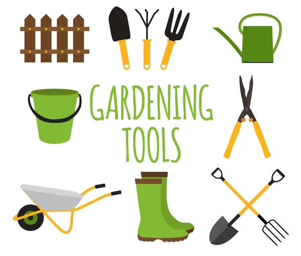 Gardening Tools, Instruments Flat Icon Collection Set. Vector Il — Stock Vector