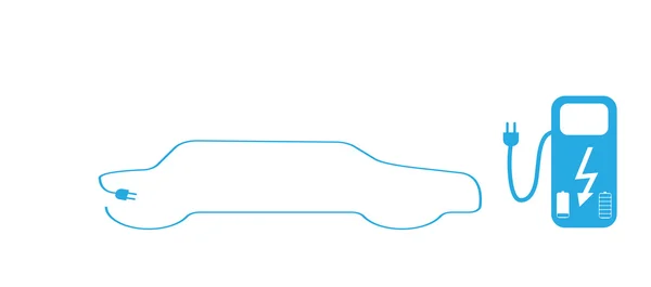 Conceito Carro elétrico em baterias, e posto de combustível. Vetor Illu — Vetor de Stock