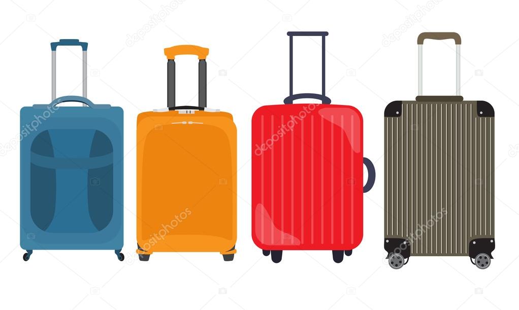 Suitcase, Travel Bag Flat Icon Set Collection. Vector Illustrati